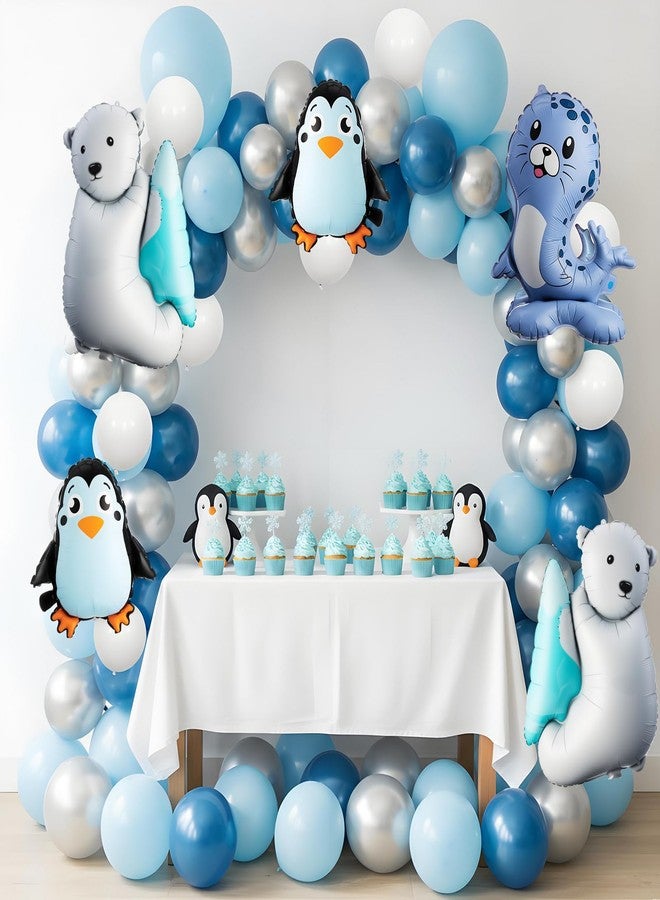 LaRandom 108 Pcs Winter Party Decorations Polar Bear Penguin Seal Christmas Balloon Arch Garland Kit Blue White Silver Foil Latex Balloons for Winter Christmas Baby Shower Birthday Party Decorations - Image 1
